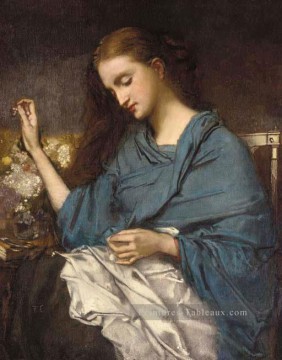 Jeune Femme Cousant figure peintre Thomas Couture Peinture à l'huile
